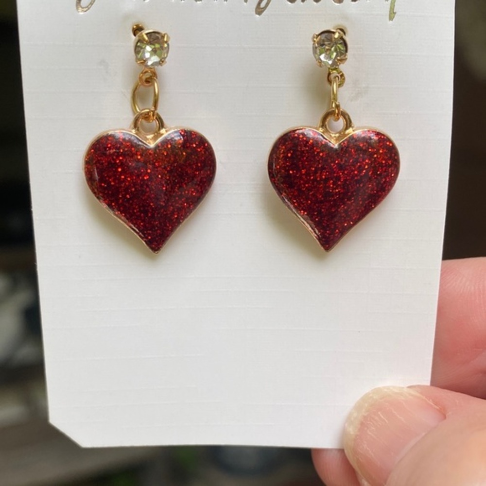 Gold and Red Heart Earrings